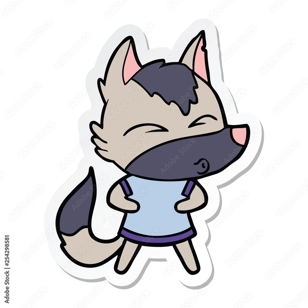 sticker of a cartoon wolf whistling sticker of a cartoon wolf whistling