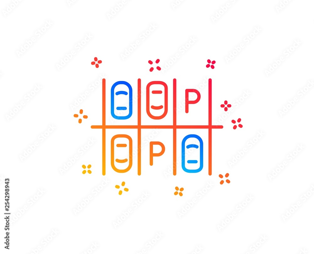 Parking place line icon. Car park sign. Transport symbol. Gradient design elements. Linear parking place icon. Random shapes. Vector