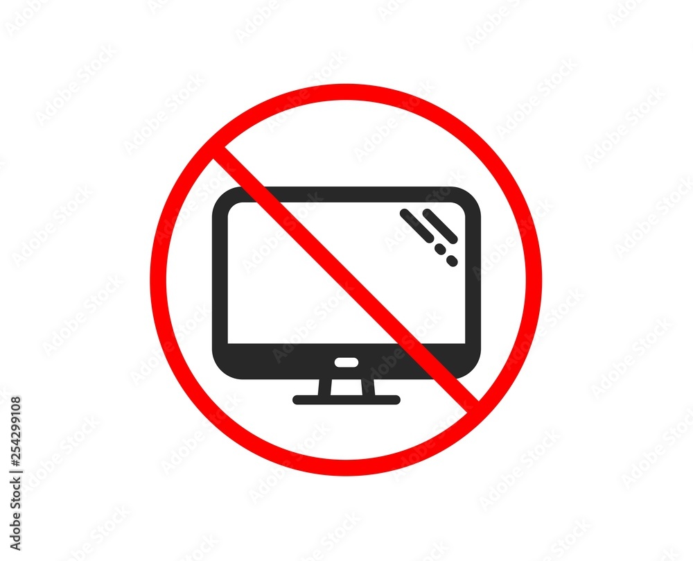 No or Stop. Computer icon. PC component sign. Monitor symbol. Prohibited  ban stop symbol. No computer icon. Vector Stock Vector | Adobe Stock