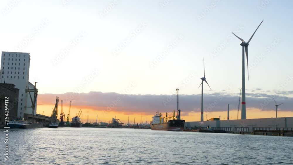 Shipping Port, Oil Tanker and Wind Energy Turbines. Antwerp, Belgium. Shipping Port, Oil Tanker and Wind Energy Turbines. Antwerp, Belgium.
