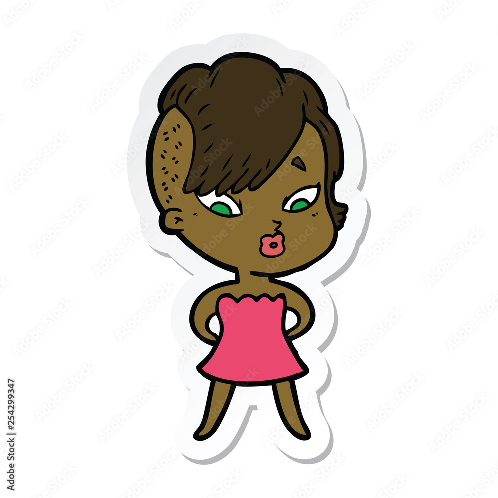 sticker of a cartoon surprised girl sticker of a cartoon surprised girl