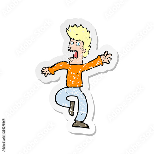 retro distressed sticker of a cartoon frightened man