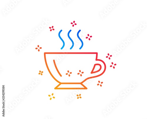 Coffee cup line icon. Hot drink sign. Cappuccino symbol. Gradient design elements. Linear coffee icon. Random shapes. Vector