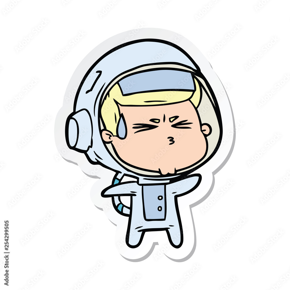 sticker of a cartoon stressed astronaut sticker of a cartoon stressed astronaut