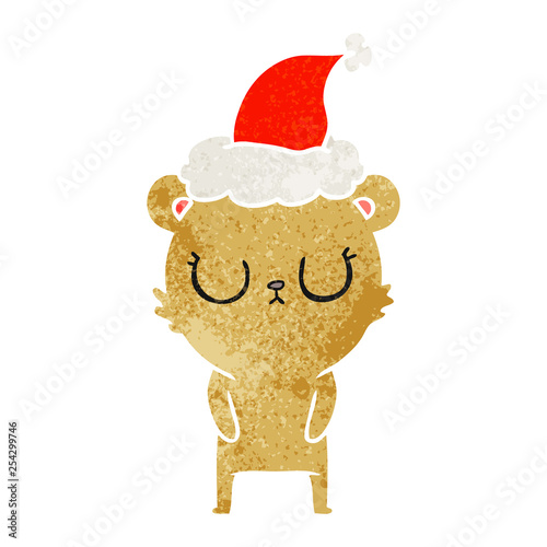 peaceful retro cartoon of a bear wearing santa hat