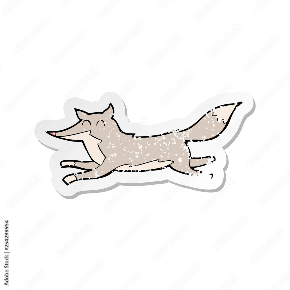 retro distressed sticker of a cartoon running wolf retro distressed sticker of a cartoon running wolf