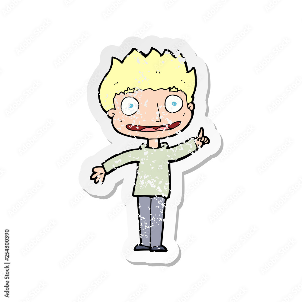 retro distressed sticker of a cartoon happy boy retro distressed sticker of a cartoon happy boy
