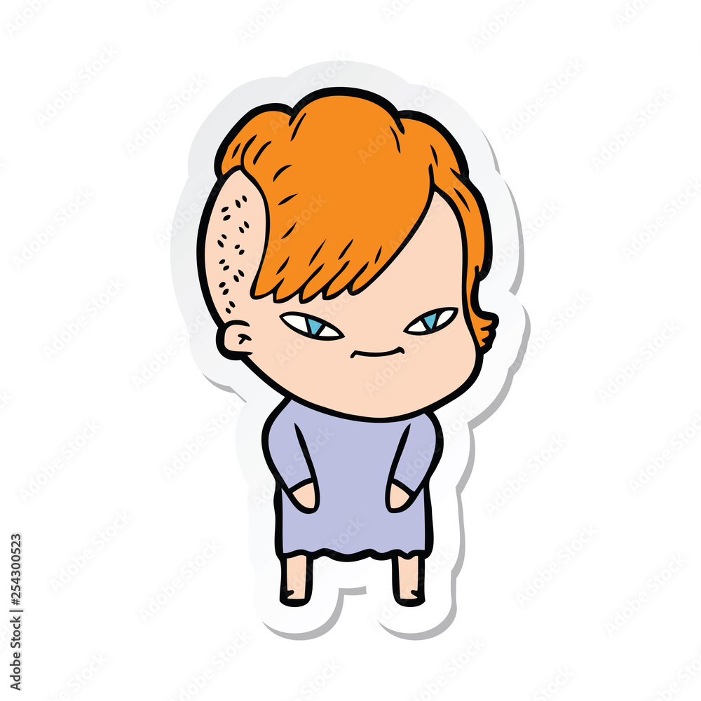 sticker of a cute cartoon girl with hipster haircut