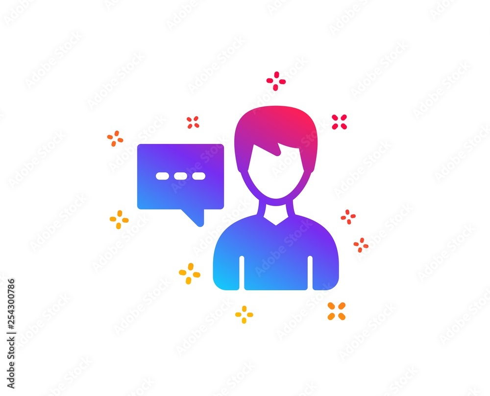 User communication icon. Male Person with chat speech bubble sign. Human silhouette symbol. Dynamic shapes. Gradient design person talk icon. Classic style. Vector User communication icon. Male Person with chat speech bubble sign. Human silhouette symbol. Dynamic shapes. Gradient design person talk icon. Classic style. Vector