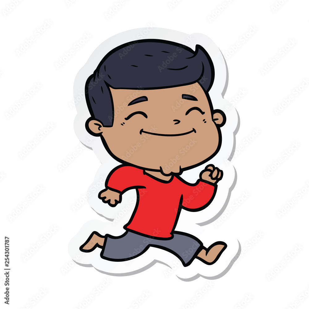 sticker of a happy cartoon man running