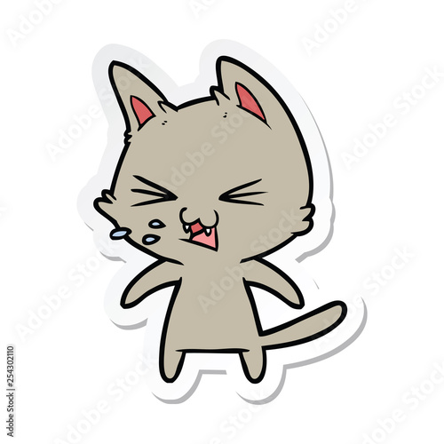 sticker of a cartoon cat hissing