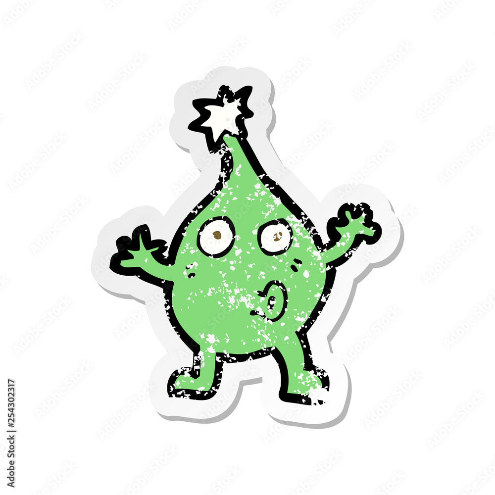retro distressed sticker of a funny cartoon creature retro distressed sticker of a funny cartoon creature