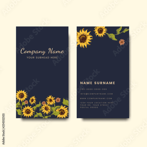 Business card mockups with sunflower design