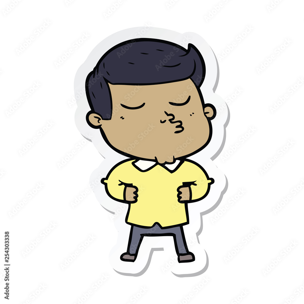 sticker of a cartoon model guy pouting