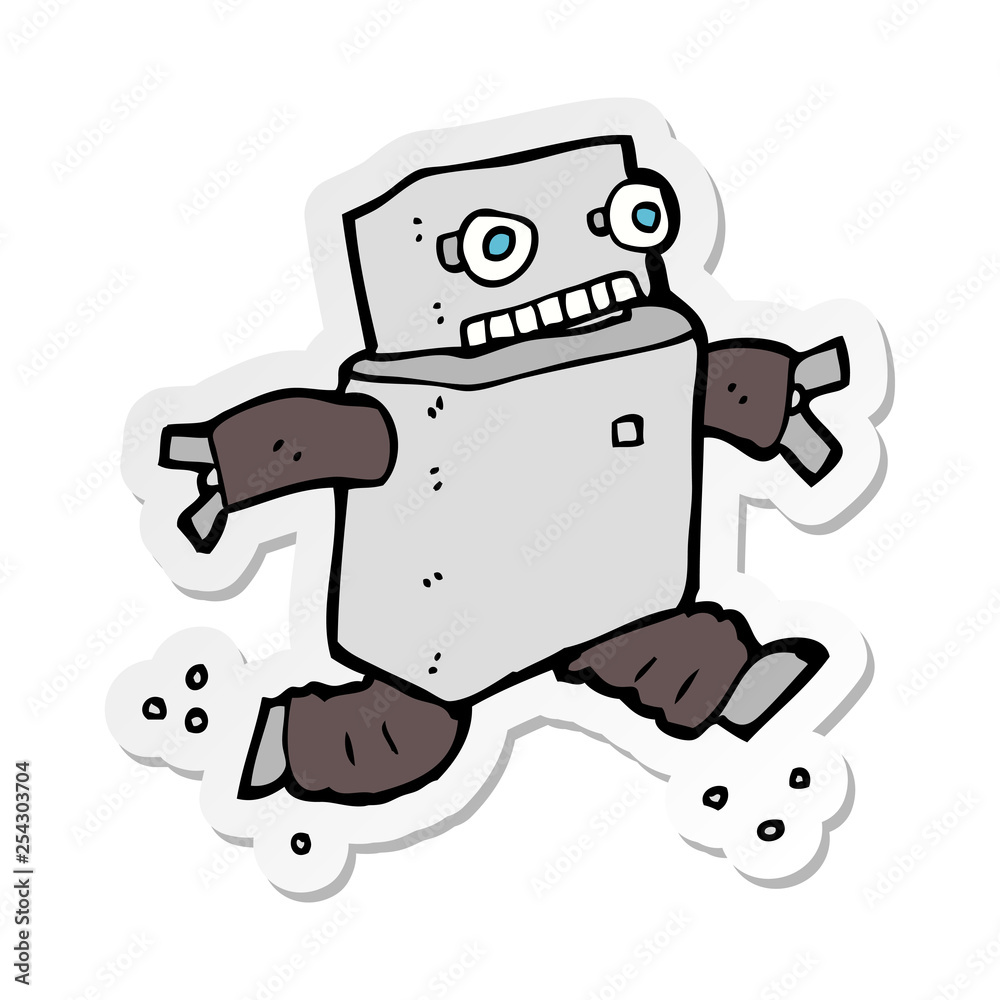 sticker of a cartoon running robot