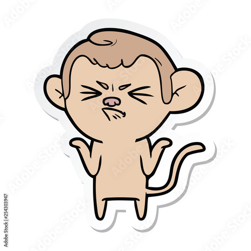 sticker of a cartoon annoyed monkey