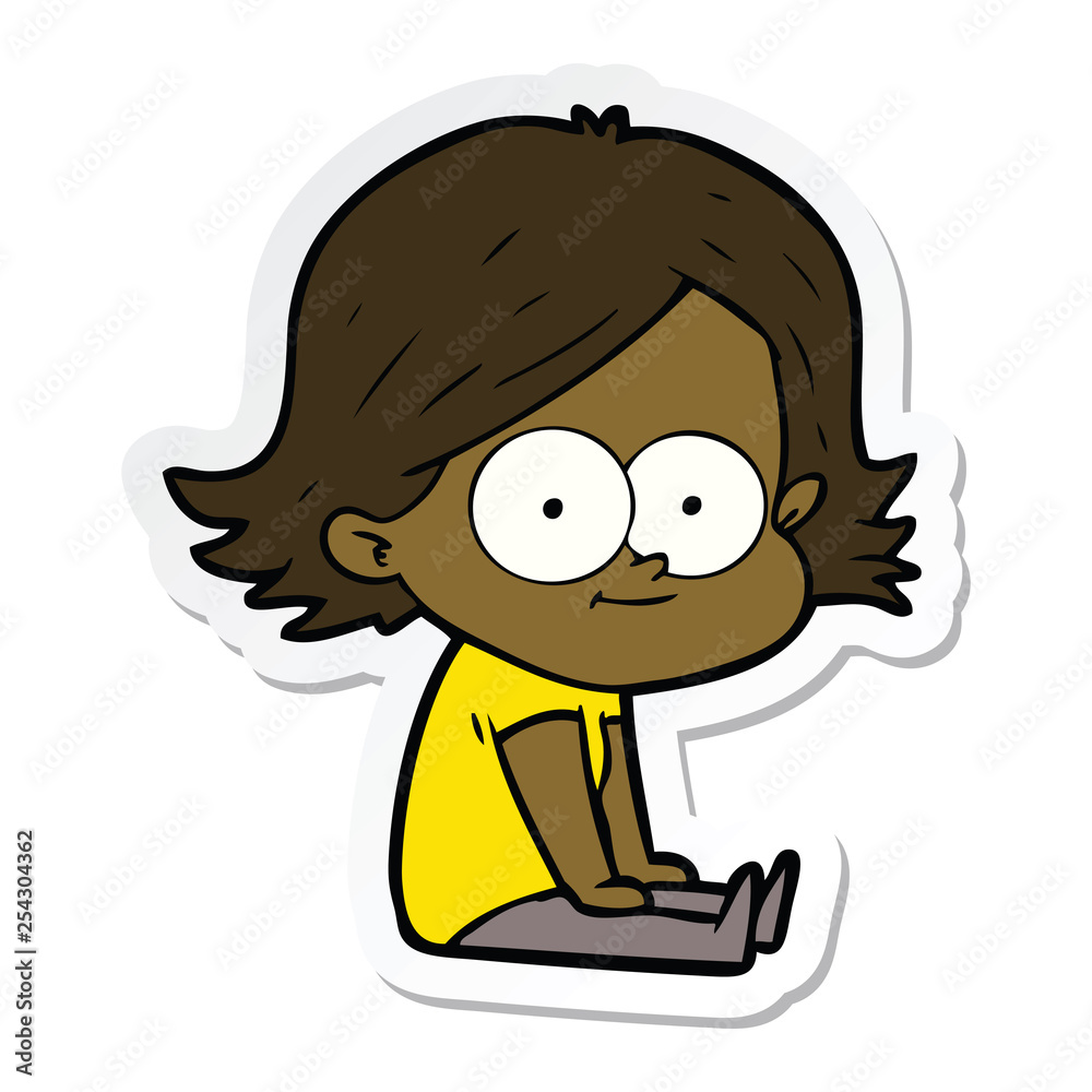 sticker of a happy cartoon girl sticker of a happy cartoon girl