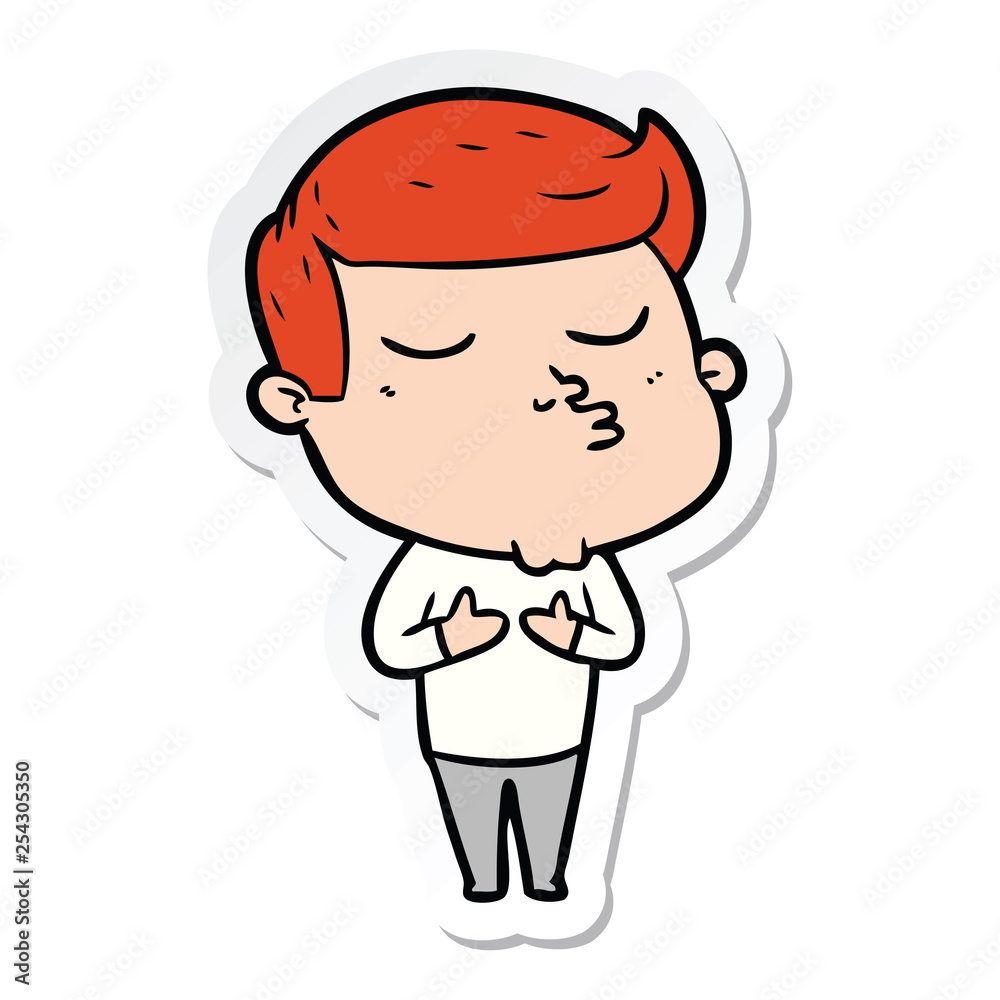 sticker of a cartoon model guy pouting sticker of a cartoon model guy pouting