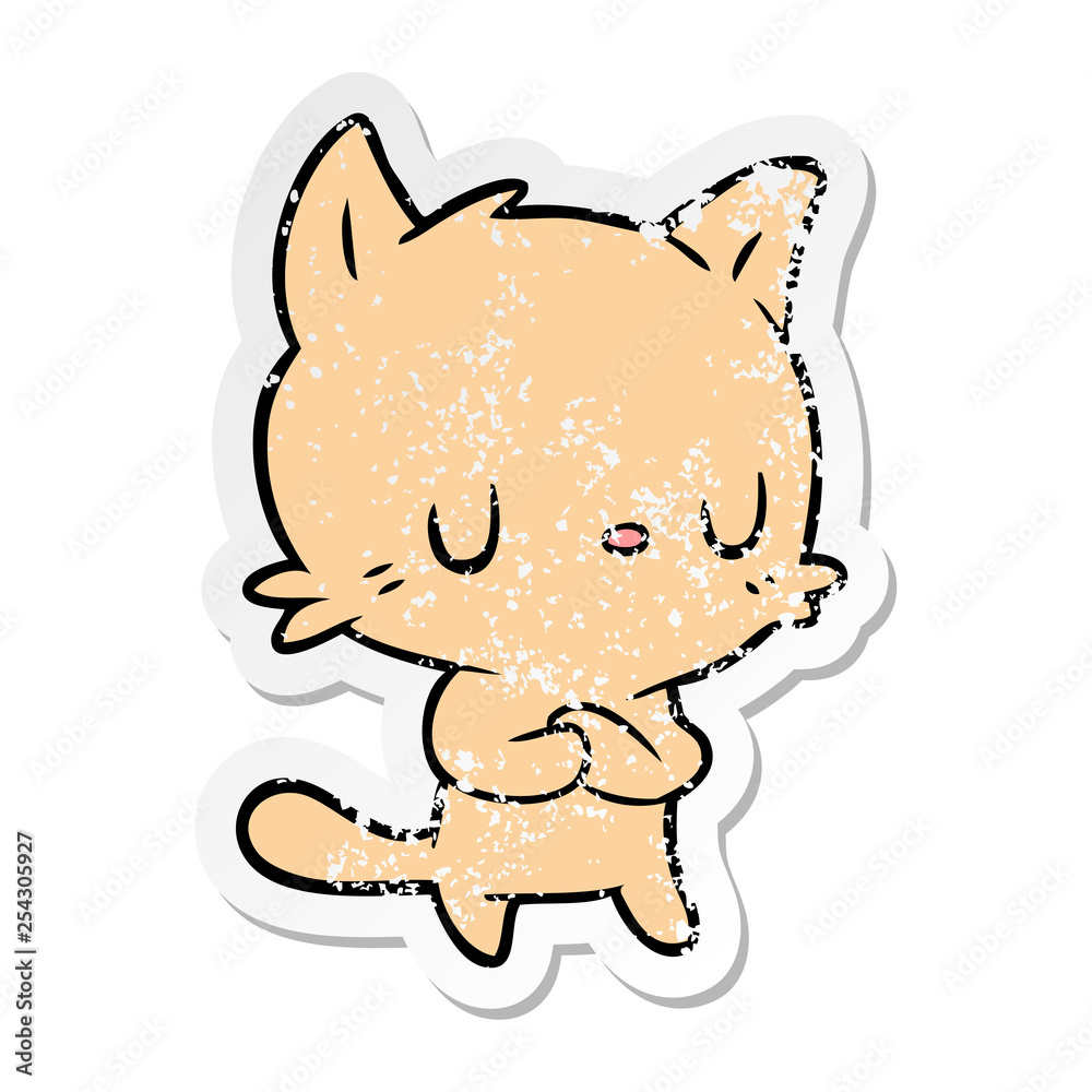 distressed sticker of a cartoon cat