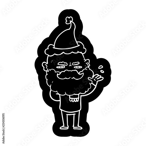 cartoon icon of a dismissive man with beard frowning wearing santa hat