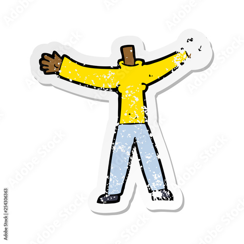retro distressed sticker of a cartoon headless body