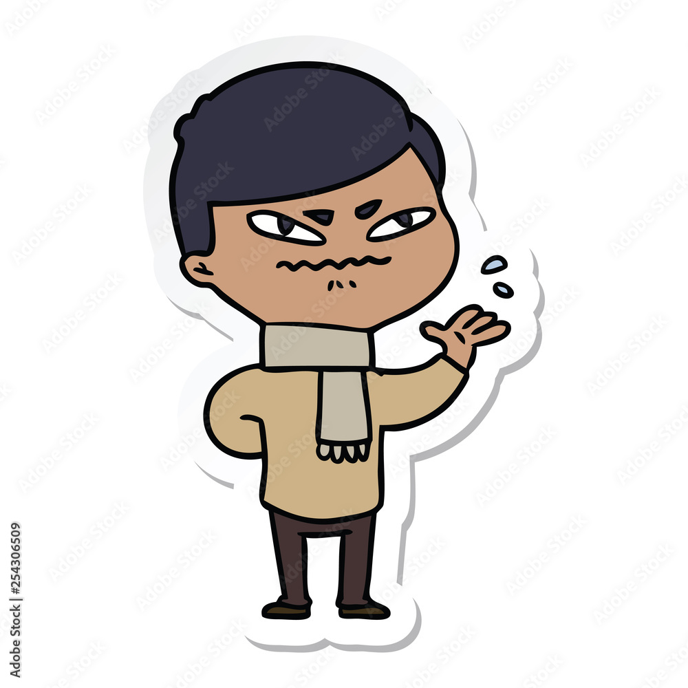 sticker of a cartoon angry man