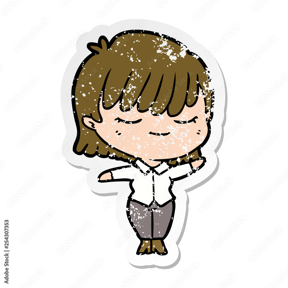 distressed sticker of a cartoon woman