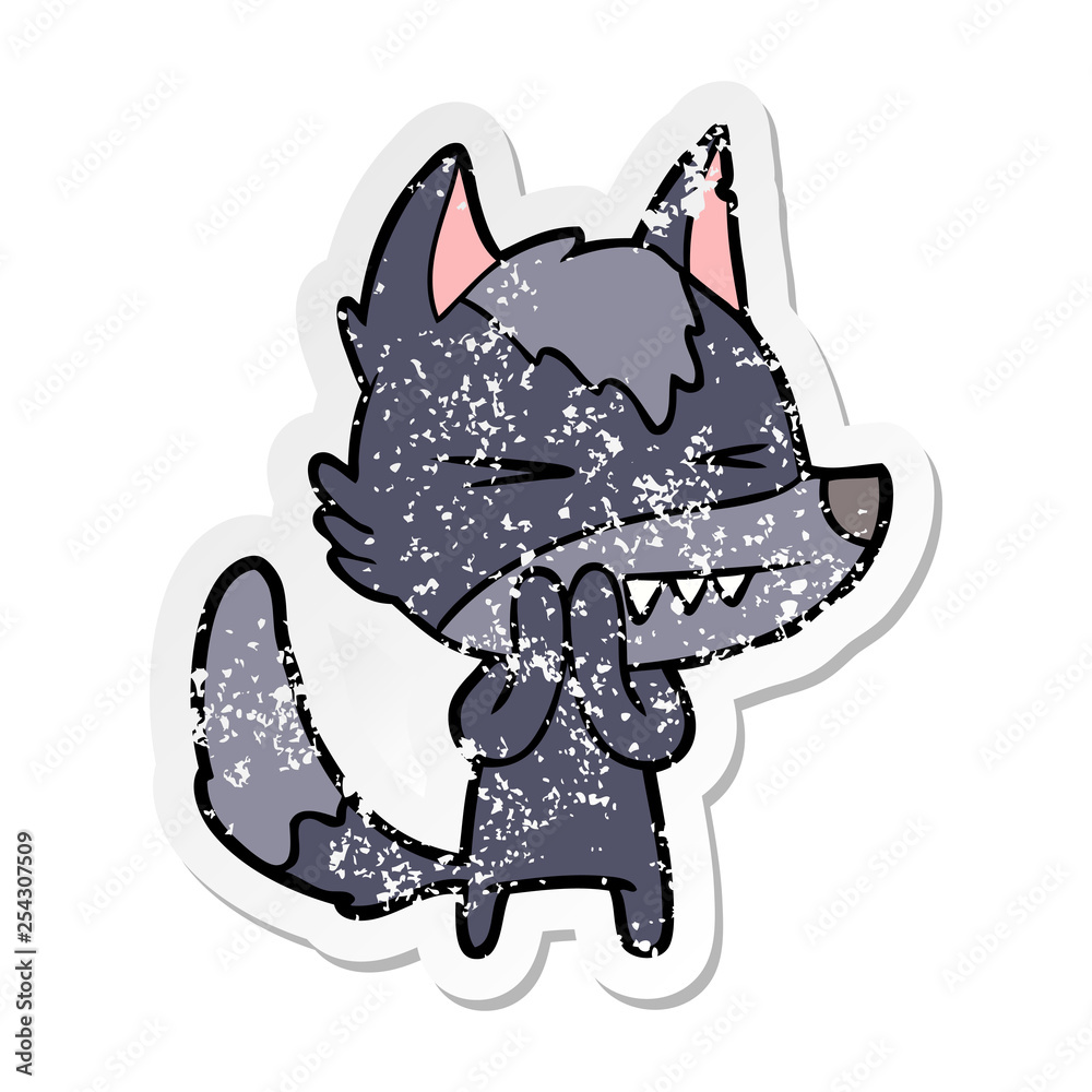 Obraz premium distressed sticker of a angry wolf cartoon