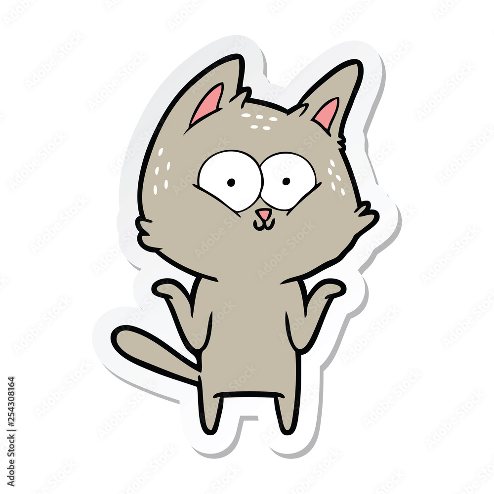 sticker of a cartoon cat shrugging shoulders sticker of a cartoon cat shrugging shoulders