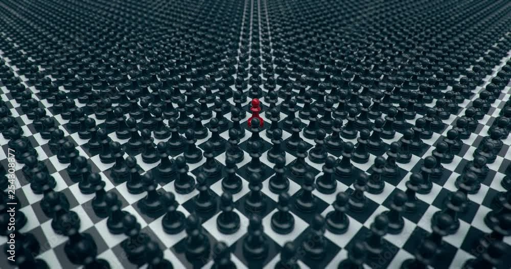 Zooming out from a unique red chess piece, 3D animation with alpha mask Zooming out from a unique red chess piece, 3D animation with alpha mask