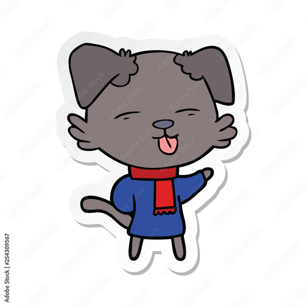 sticker of a cartoon dog sticking out tongue sticker of a cartoon dog sticking out tongue