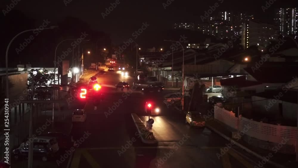 Night View Of Street Traffic In Town With Numbers Countdown Traffic Light Turn Red To Green Night View Of Street Traffic In Town With Numbers Countdown Traffic Light Turn Red To Green