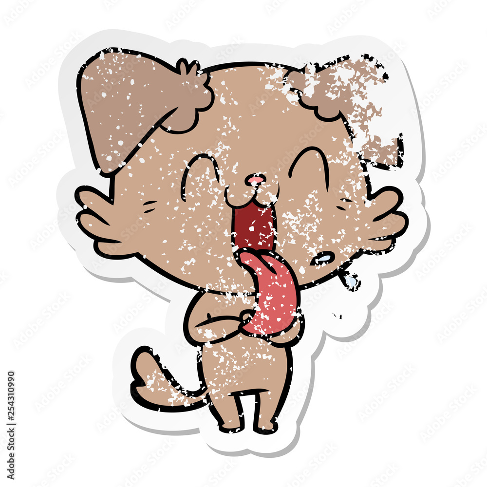 distressed sticker of a cartoon panting dog distressed sticker of a cartoon panting dog