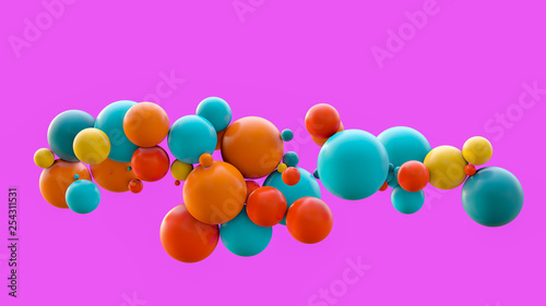 Flying spheres isolated on pink background