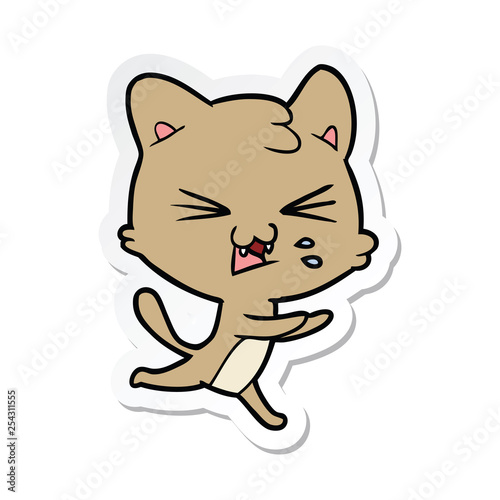 sticker of a cartoon hissing cat