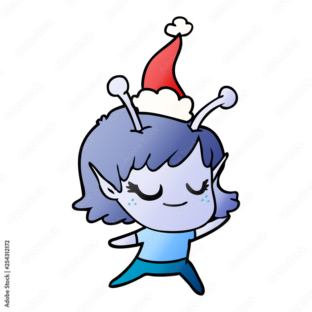smiling alien girl gradient cartoon of a wearing santa hat smiling alien girl gradient cartoon of a wearing santa hat