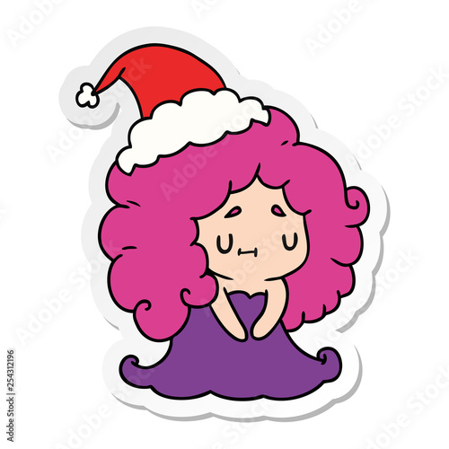 christmas sticker cartoon of kawaii girl
