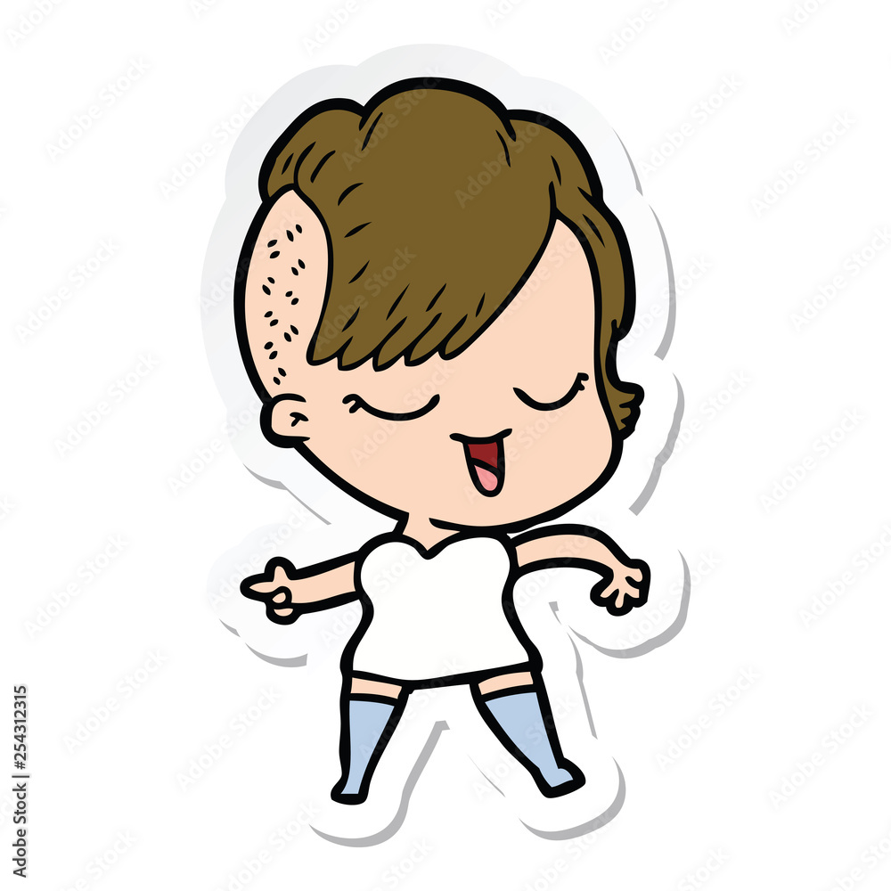 sticker of a happy cartoon girl
