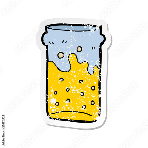 retro distressed sticker of a cartoon pint of beer