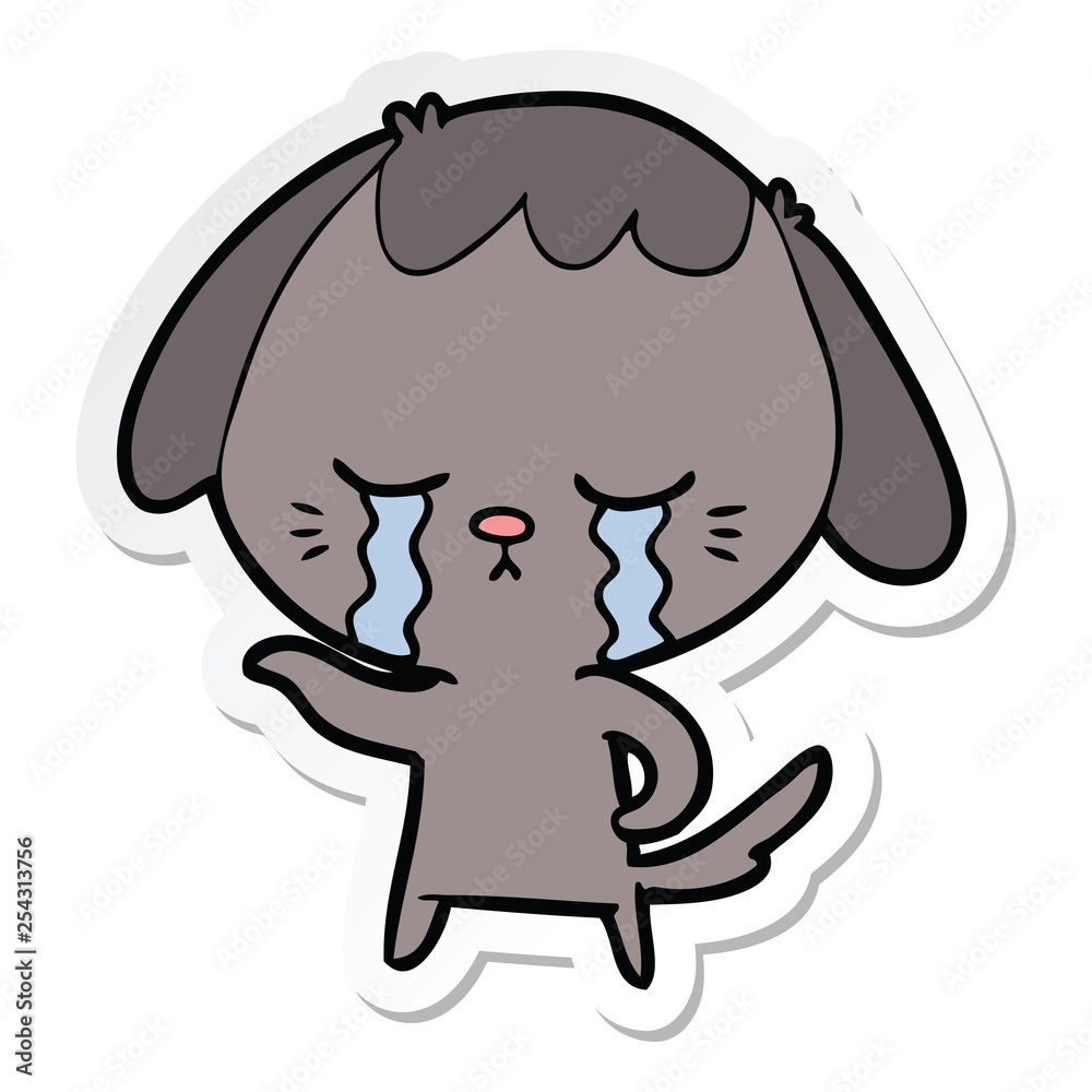 sticker of a cartoon dog crying sticker of a cartoon dog crying