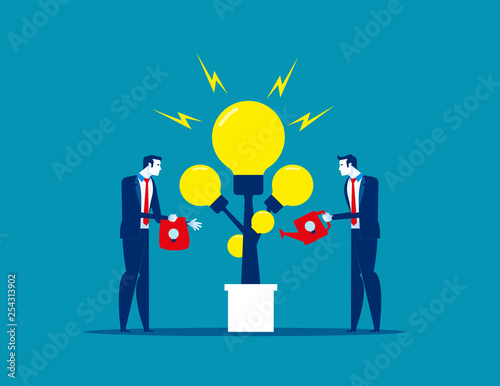 Business people plant bulb and giving water. Concept business vector, Ideas, Generate, Plant