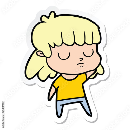 sticker of a cartoon indifferent woman