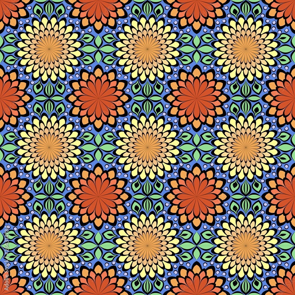 Multi-color seamless geometric print. Flower pattern.