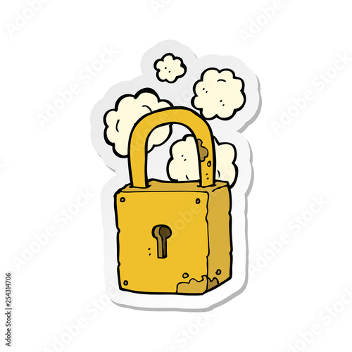 sticker of a cartoon rusty lock