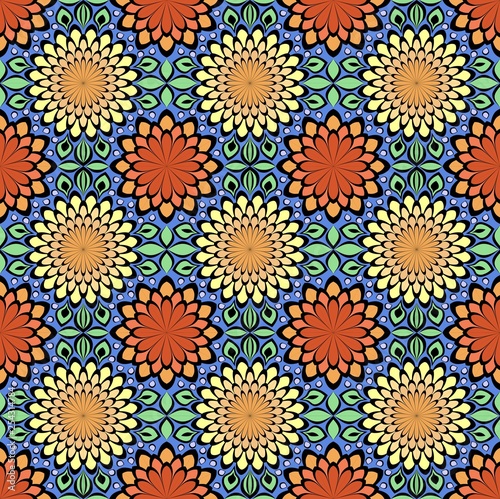 Multi-color seamless geometric print. Flower pattern.