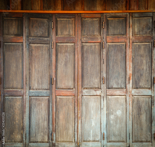 Brown vintage wooden door or window old ancient traditional of home asia