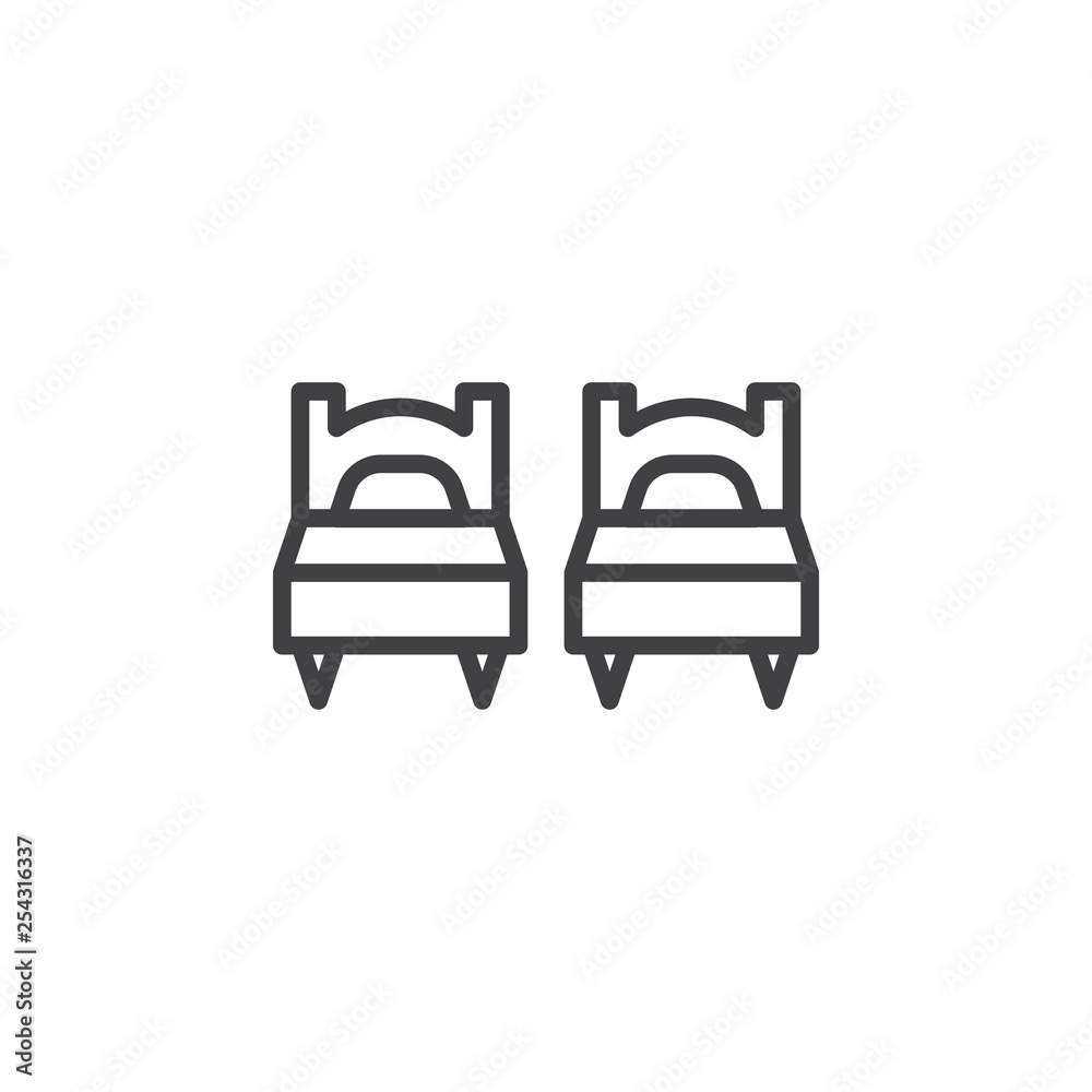 Two single bed line icon. linear style sign for mobile concept and web design. Twin hotel room outline vector icon. Symbol, logo illustration. Pixel perfect vector graphics Two single bed line icon. linear style sign for mobile concept and web design. Twin hotel room outline vector icon. Symbol, logo illustration. Pixel perfect vector graphics