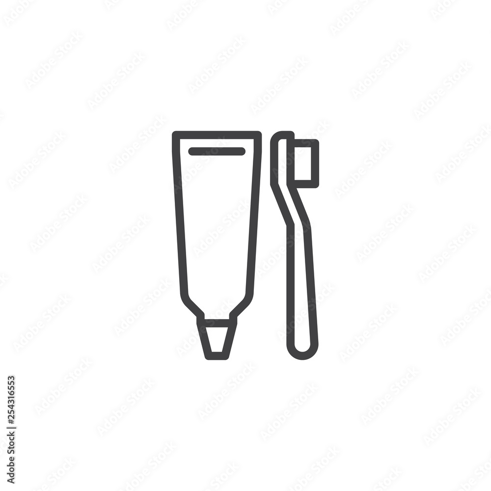 Toothbrush and toothpaste tube line icon. linear style sign for mobile concept and web design. Dental care outline vector icon. Symbol, logo illustration. Pixel perfect vector graphics Toothbrush and toothpaste tube line icon. linear style sign for mobile concept and web design. Dental care outline vector icon. Symbol, logo illustration. Pixel perfect vector graphics
