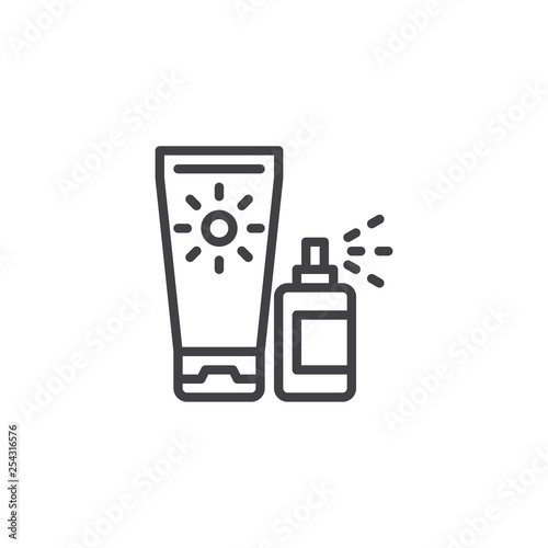 Sun protection cosmetics line icon. linear style sign for mobile concept and web design. Sunscreen cream tube outline vector icon. Symbol, logo illustration. Pixel perfect vector graphics