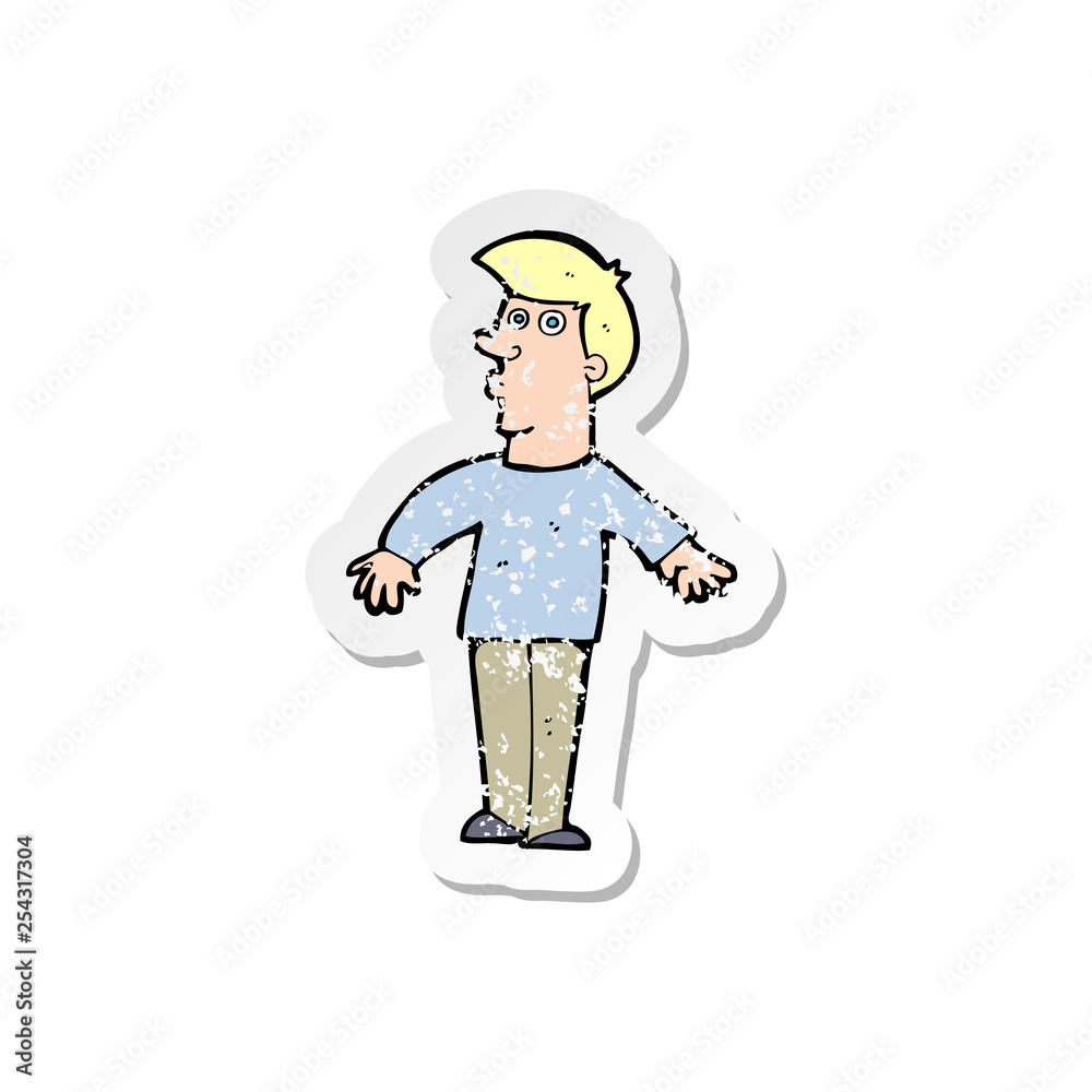 retro distressed sticker of a cartoon surprised man retro distressed sticker of a cartoon surprised man